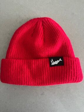 Kids Bright Red Knit Cuffed Beanie with Contrast Patch